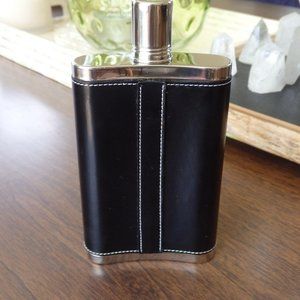 Red Envelope Stainless Steel Flask black Leather w/contrast stitching NEW